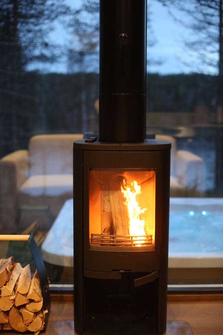 The wood stove burning